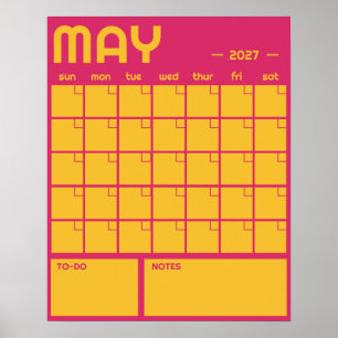 Affiche Calendrier Mensuel Mural Couleurs Vives Gras Non D