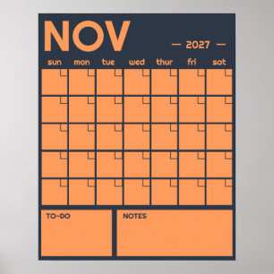 Affiche Calendrier Mensuel Mural Couleurs Vives Gras Sans