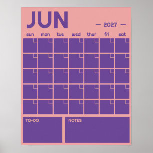 Affiche Calendrier Mensuel Mural Couleurs Vives Gras Sans