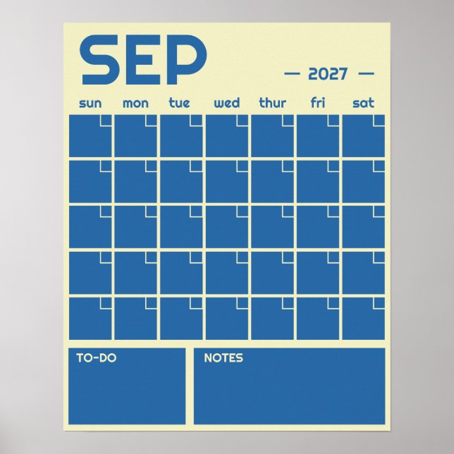 Affiche Calendrier Mensuel Mural Couleurs Vives Gras Sans  (Devant)