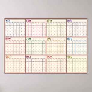 Affiche Calendrier mensuel non daté beige vierge 