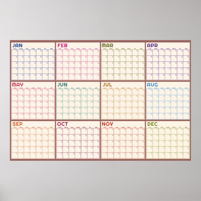Affiche Calendrier mensuel non daté beige vierge  (Devant)