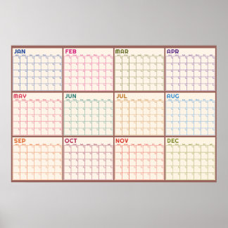 Affiche Calendrier mensuel non daté beige vierge