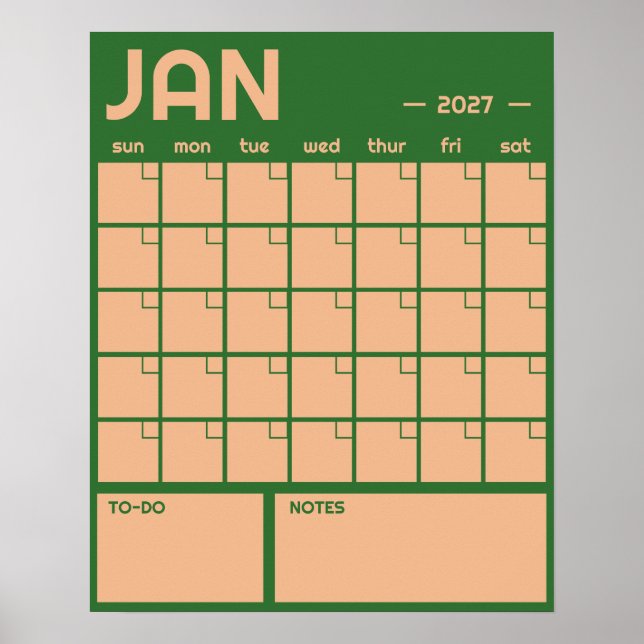 Affiche Calendrier Mensuel Non Daté Bold Vibrant Couleur M (Devant)