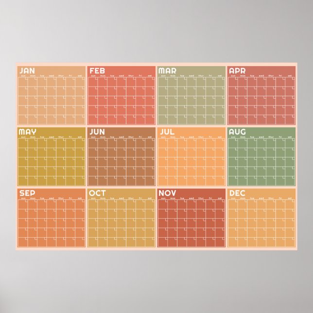 Affiche Calendrier mensuel non daté de style boho aux tons (Devant)