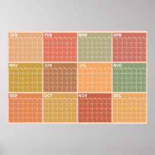 Affiche Calendrier mensuel non daté de style boho aux tons