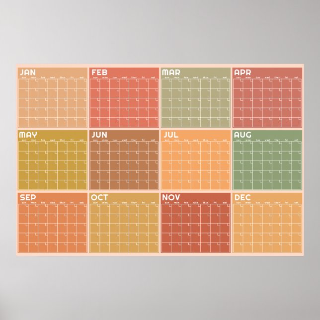 Affiche Calendrier mensuel non daté de style boho aux tons (Devant)