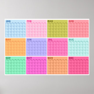 Affiche Calendrier mensuel non daté pastel vierge