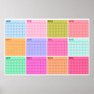 Affiche Calendrier mensuel non daté pastel vierge sur affi