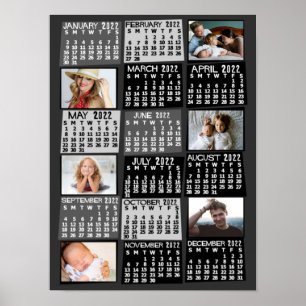 Affiche Calendrier Mensuel Photo Collage Mod Noir 2022