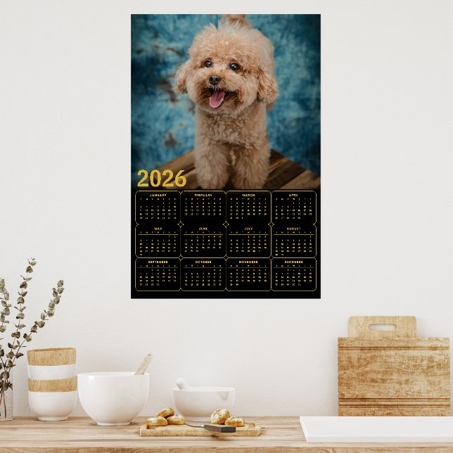 Affiche Calendrier Miniature Caniche 2026 (Cuisine)