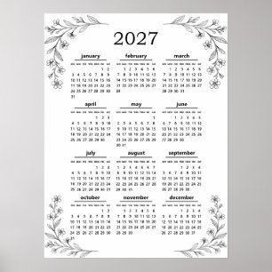 Affiche Calendrier Minimal Fleur Sauvage Botanique Floral 