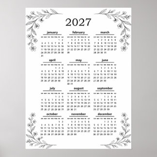 Affiche Calendrier Minimal Fleur Sauvage Botanique Floral