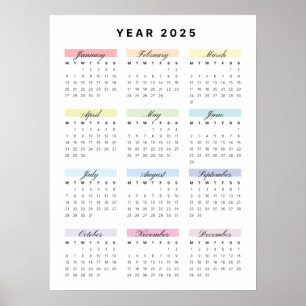 Affiche Calendrier minimaliste Arc-en-ciel 2025
