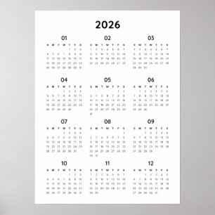 Affiche Calendrier minimaliste Arc-en-ciel 2026