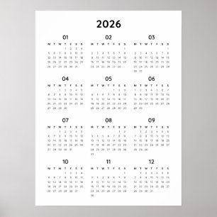 Affiche Calendrier minimaliste Arc-en-ciel 2026