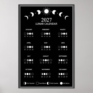 Affiche Calendrier minimaliste des cycles lunaires 2027