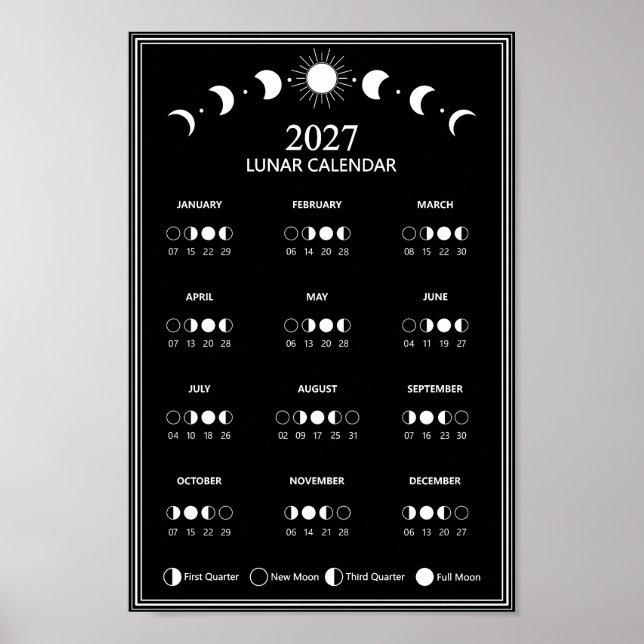 Affiche Calendrier minimaliste des cycles lunaires 2027 (Devant)