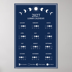 Affiche Calendrier minimaliste des cycles lunaires 2027
