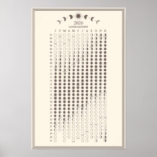 Affiche Calendrier minimaliste des cycles lunaires de la p