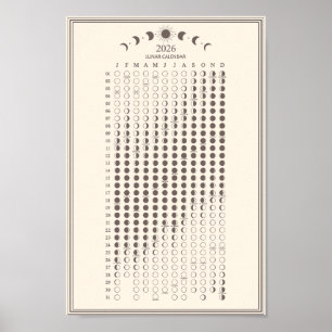 Affiche Calendrier minimaliste des cycles lunaires de la p