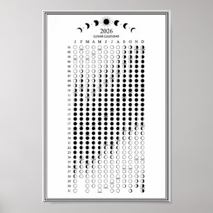 Affiche Calendrier minimaliste des cycles lunaires de la p