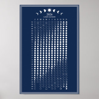 Affiche Calendrier minimaliste des cycles lunaires de la p