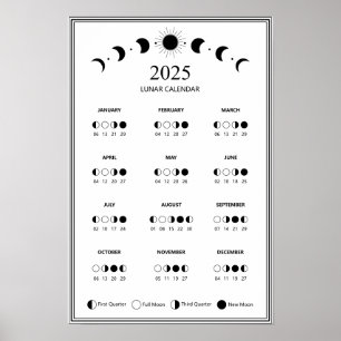 Affiche Calendrier minimaliste des phases lunaires 2025