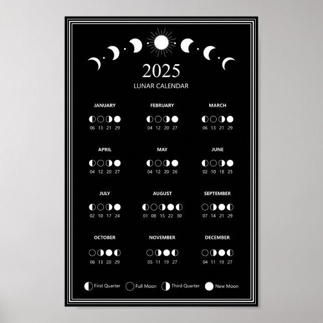 Affiche Calendrier minimaliste des phases lunaires 2025 (Devant)
