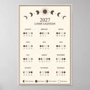 Affiche Calendrier minimaliste des phases lunaires 2027