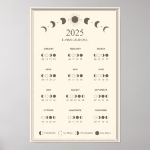 Affiche Calendrier minimaliste des phases lunaires de 2025
