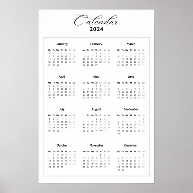 Affiche Calendrier minimaliste pour 2024 (Devant)