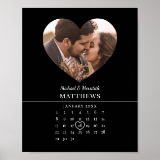 Affiche Calendrier Moderne d'Anniversaire de Mariage Noir