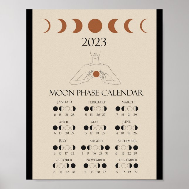 Affiche Calendrier Moderne des Cycles Lunaires 2023 Phases (Devant)