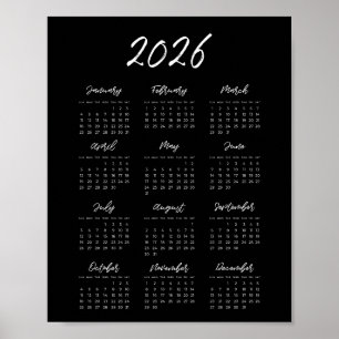 Affiche Calendrier moderne noir 2025
