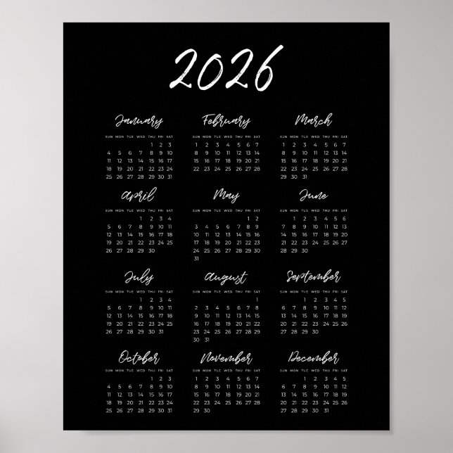 Affiche Calendrier moderne noir 2025 (Devant)