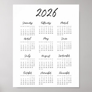 Affiche Calendrier moderne noir et blanc 2025