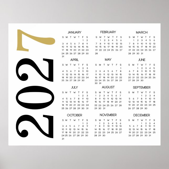 Affiche Calendrier Moderne Or Noir 2027 (Devant)