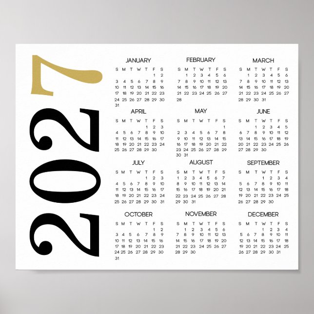 Affiche Calendrier Moderne Or Noir 2027 (Devant)