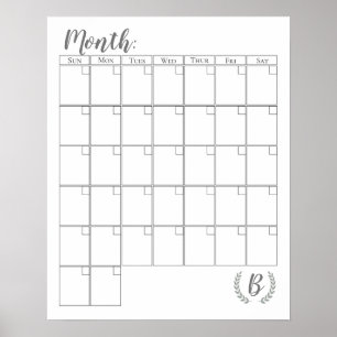 Affiche Calendrier monogramme personnalisable