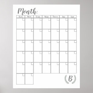 Affiche Calendrier monogramme personnalisable