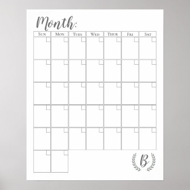 Affiche Calendrier monogramme personnalisable (Devant)