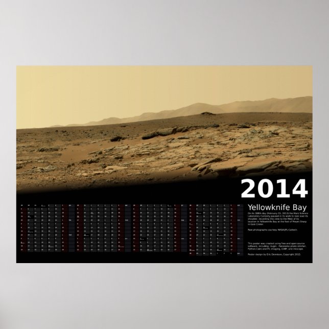Affiche Calendrier MSL Curiosity à Yellowknife Bay - 2014 (Devant)
