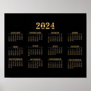 Affiche Calendrier mural 2024 Noir/Or