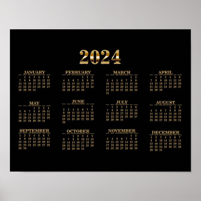 Affiche Calendrier mural 2024 Noir/Or (Devant)