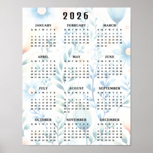 Affiche Calendrier mural 20256 à motif floral léger