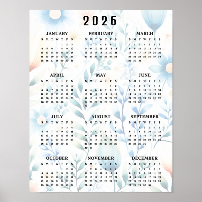 Affiche Calendrier mural 20256 à motif floral léger (Devant)