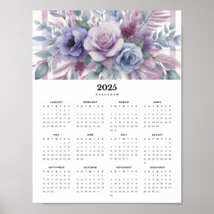 Affiche Calendrier mural 2025 minimum Fleurs violettes