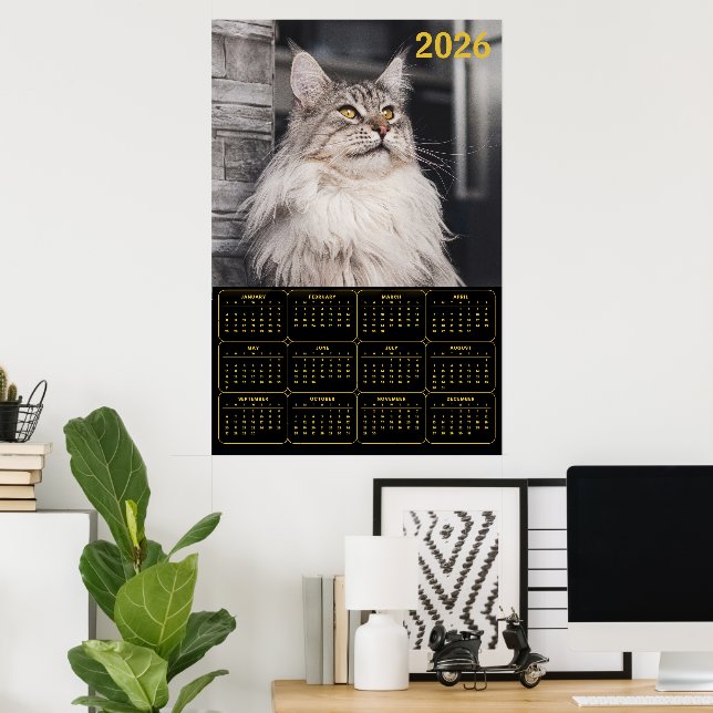 Affiche Calendrier mural 2026 – Chat Maine Coon Majestueux (Bureau à domicile)