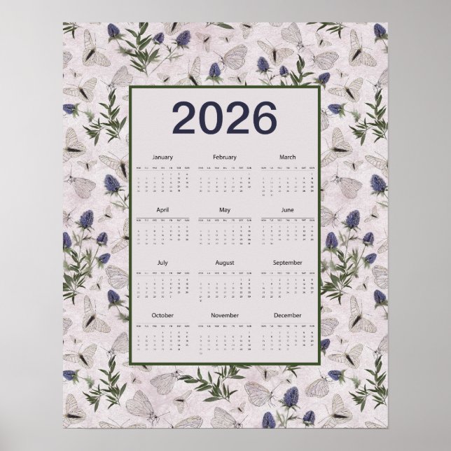 Affiche Calendrier mural 2026 Papillons Chardon (Devant)